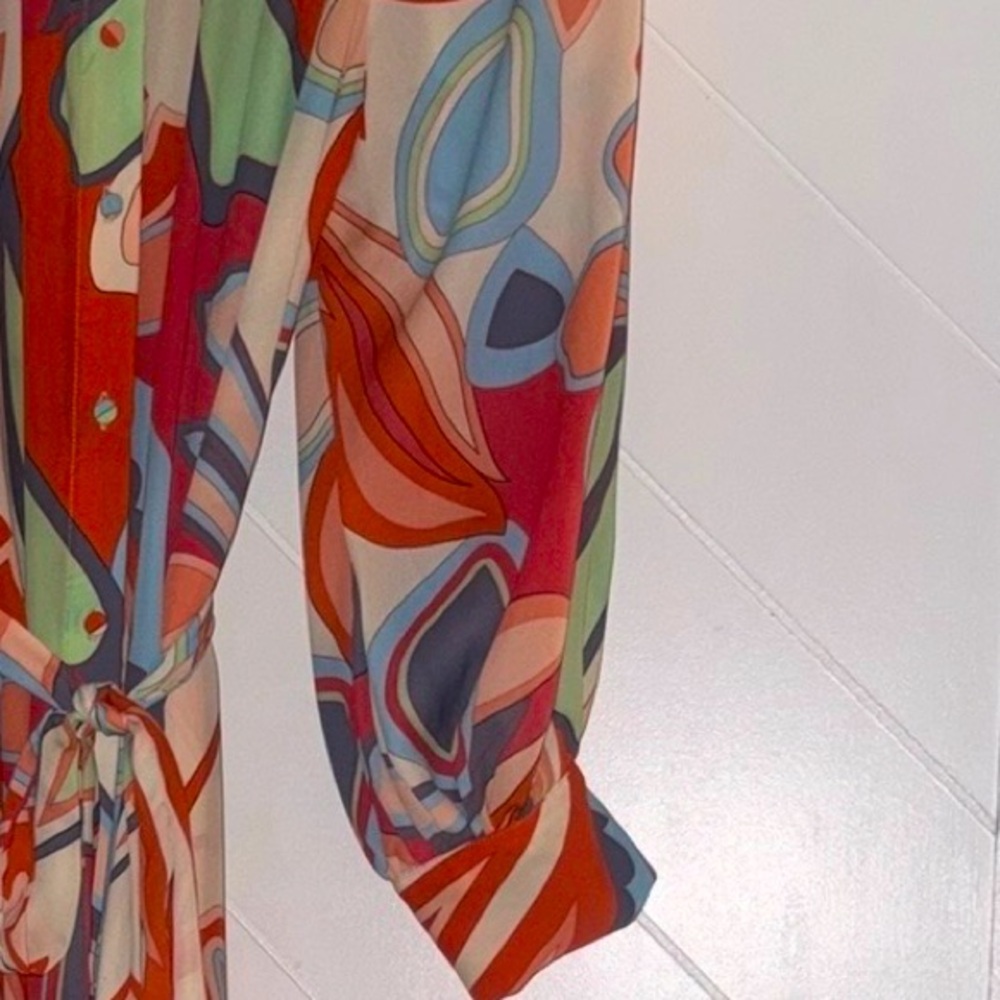 Alexis for Target Wrap Abstract Retro Dress Medium Midi coral blue summer fall - Picture 6 of 8